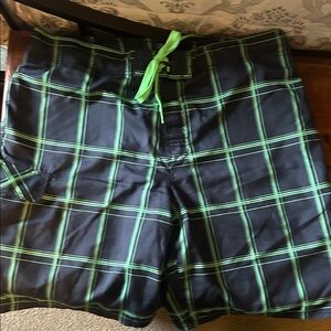 OP Black and Green Checkered Board Shorts